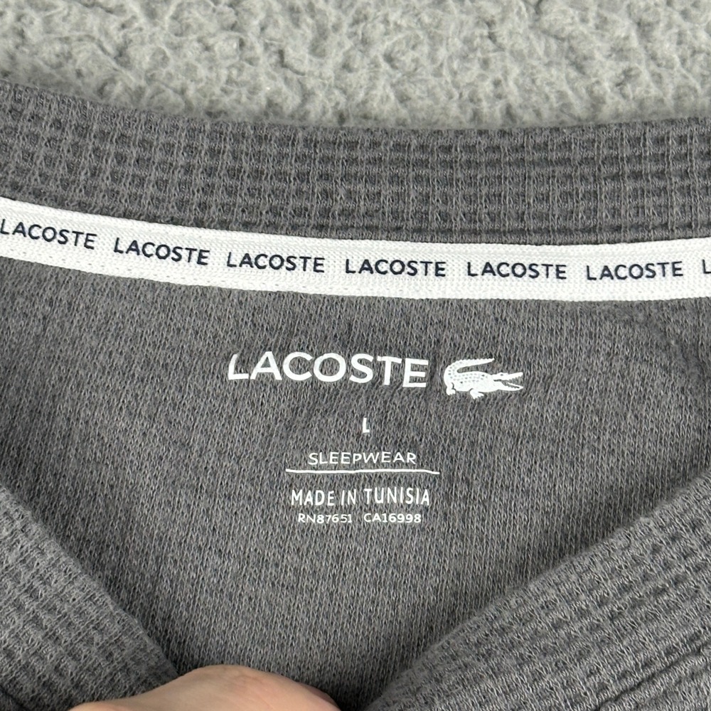 Lacoste Mens L Gray Thermal Long Sleeve Shirt Sleepwear Lounge Pajama Top - Picture 3 of 7
